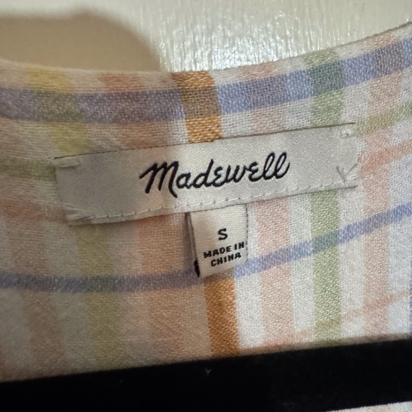 Madewell Size Small Pastel Plaid Clara Midi Dress Linen Blend Boho Cottagecore - Picture 8 of 8